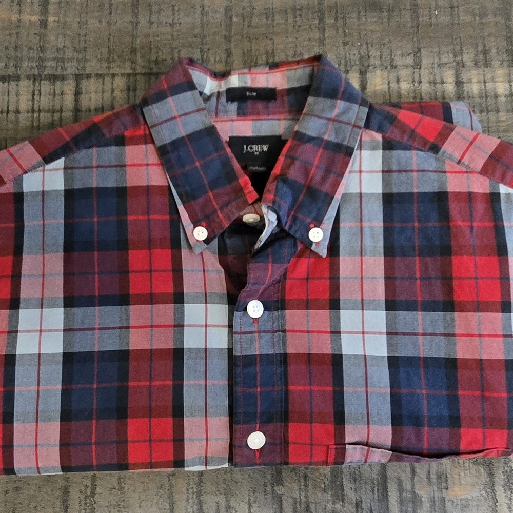 J. Crew Red and Blue Plaid Men's Slim  Shirt